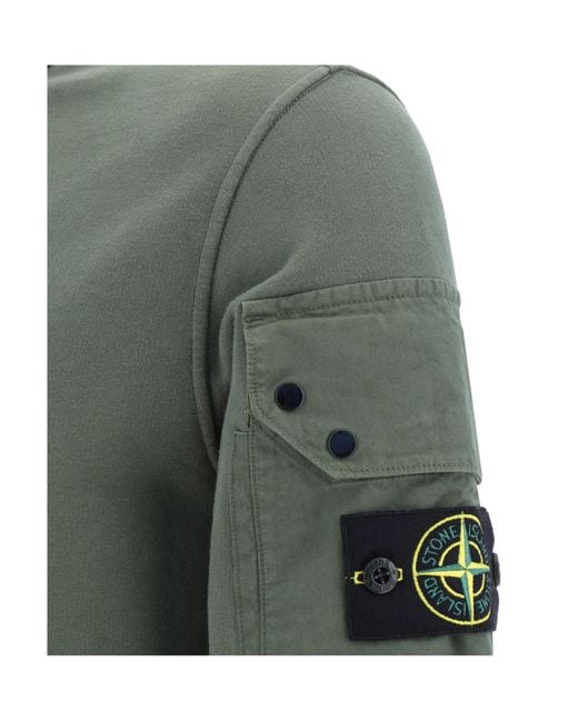 Stone Island Green Logo Patch Crewneck Sweatshirt for men