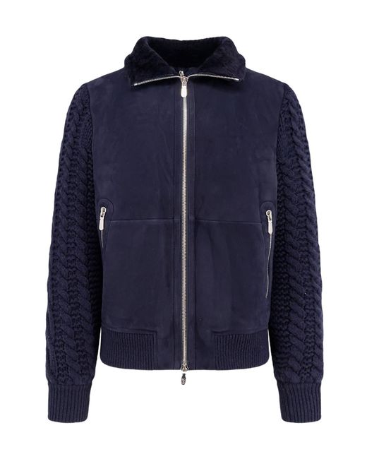 Brunello Cucinelli Blue Leather Jackets for men