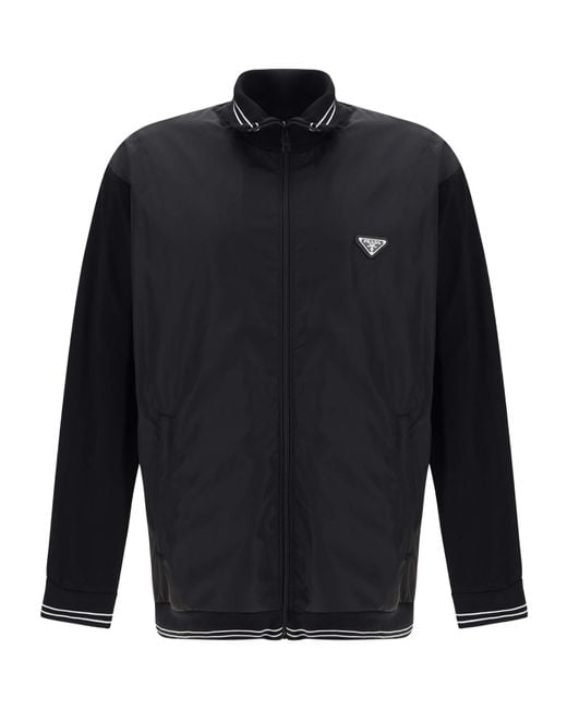 Prada Blue Triangle-Logo Zipped Coat for men
