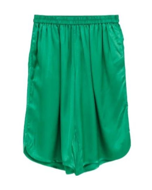 Frankie Shop Green Nelis Lenzing Ecovero-Blend Satin Knee-Lenght Shorts