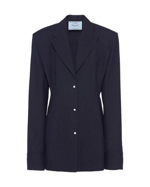 Prada Blue Pinstripe Single-Breasted Shirt Jacket
