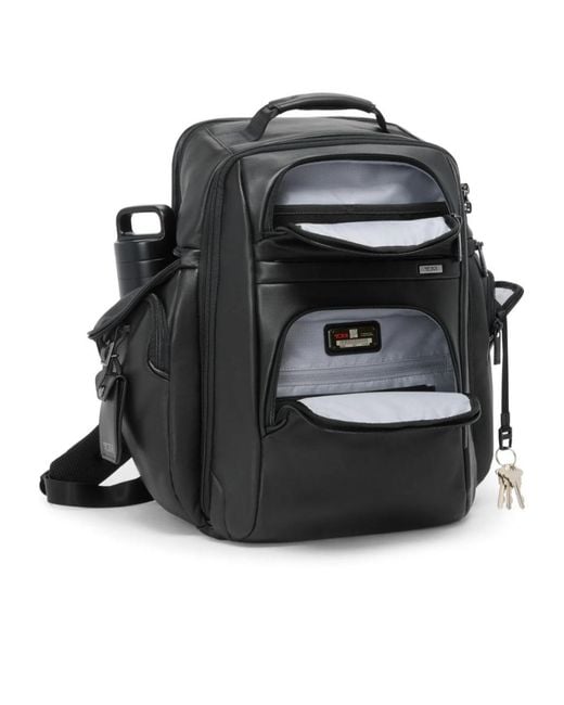 Tumi Black Leather Laptop Backpack for men
