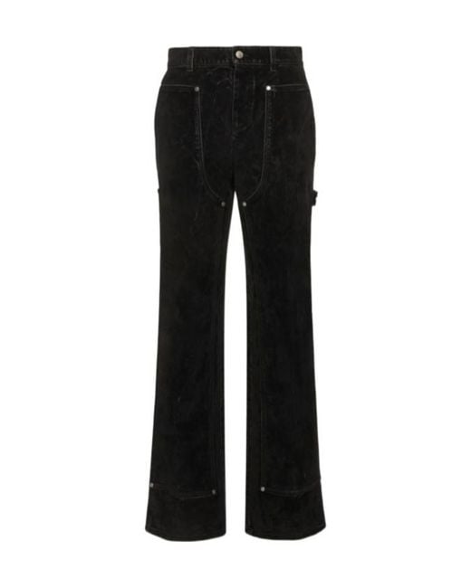 Stella McCartney Black Velvet Denim Workwear Straight Pants