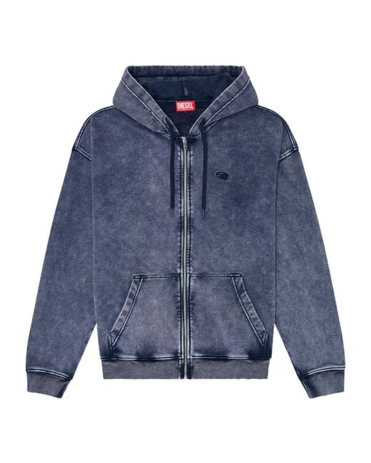 DIESEL Blue Boxt-Hood-Zip-Den Sweater for men