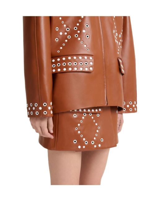 Marni Brown Leather Mini Skirt With Studs