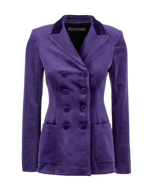 Philosophy Di Lorenzo Serafini Purple Double-Breasted Tailored Velvet Blazer