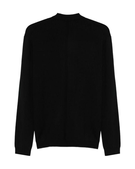 Low Brand Black Long-Sleeved Knitted Polo Shirt for men