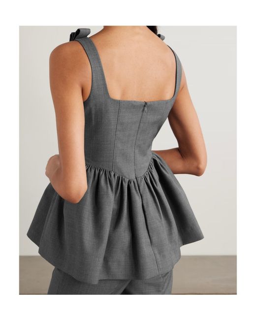 ShuShu/Tong Gray Bow-Decorated Woven Ruffle Top