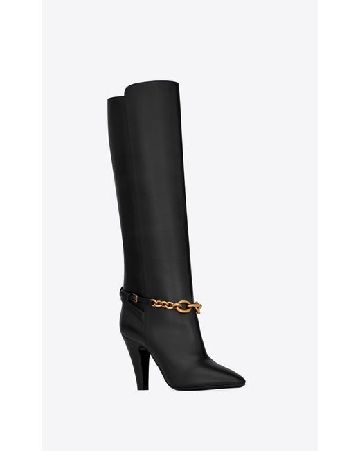Saint Laurent Black Le Mailon Chain-Detailed Boots