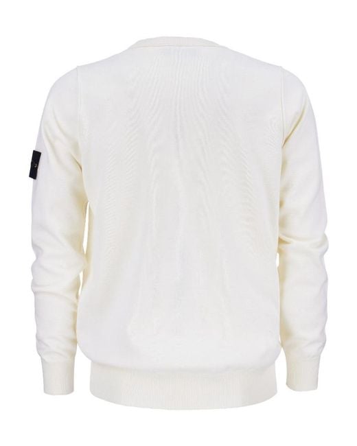 Stone Island White Compass Patch Crewneck Jumper for men