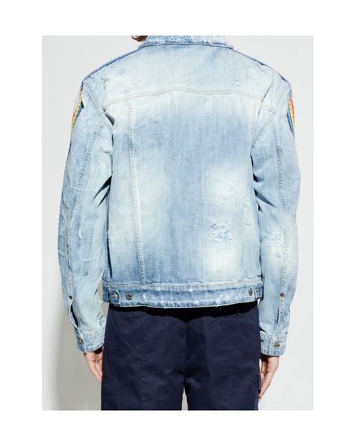 DSquared² Blue Distressed Embroidered Denim Jacket for men