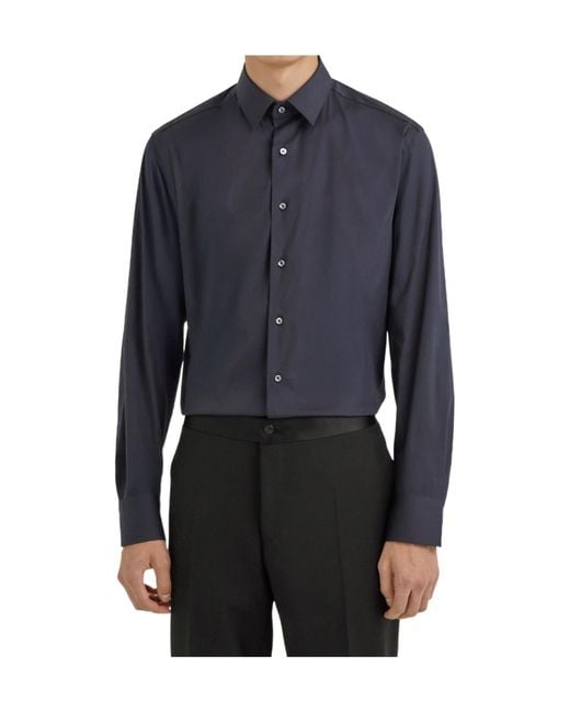 Canali Blue Stretch Cotton Regular Fit Shirt for men