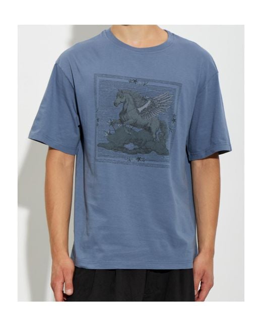 Etro Blue Pegasus-Print T-Shirt for men