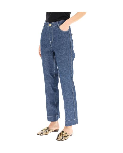 Tory Burch Blue High Rise Cropped Jeans