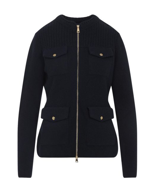 Moncler Blue Zip-Up Ribbed Cardigan