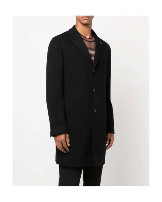 Tagliatore Black Single-Breasted Coat for men