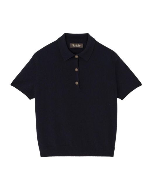 Loro Piana Blue Short-Sleeved Knitted Polo Shirt