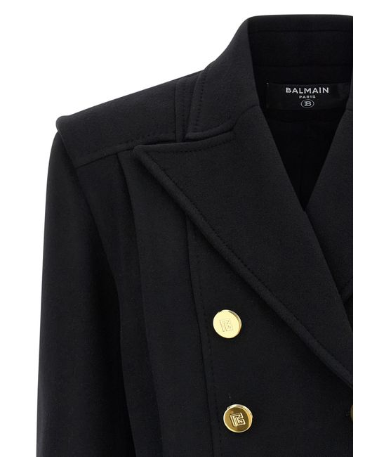 Balmain Black Double Breasted Long-Sleeved Coat