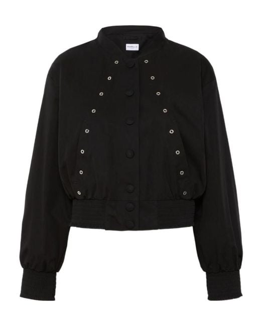 Marella Black Eyelet-Detail Cotton Bomber Jacket