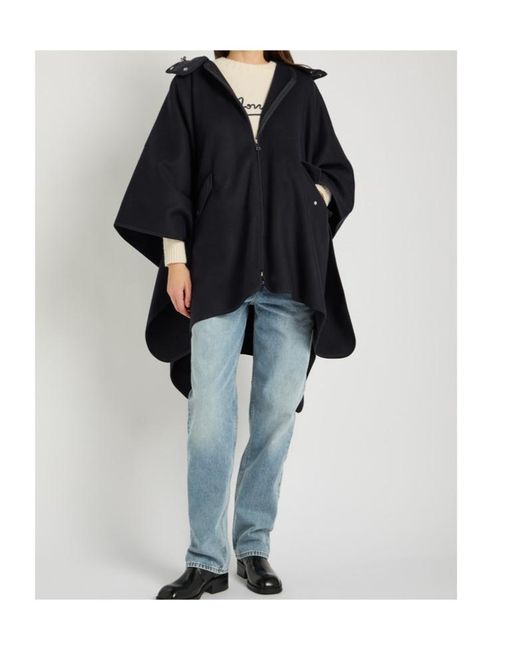 Moncler Blue Hooded Shell And Wool-Blend Cape Coat
