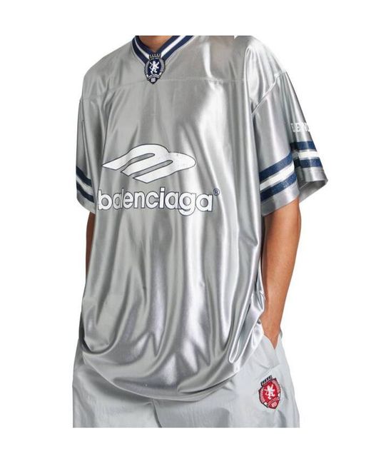 Balenciaga Blue 3B Football V-Neck Oversized T-Shirt for men