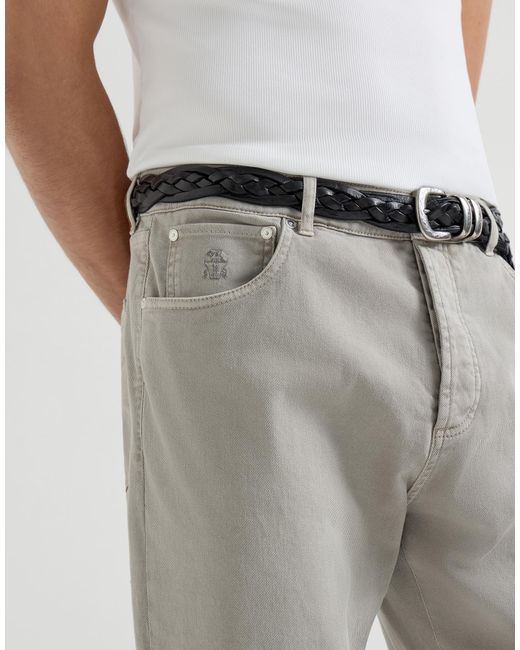 Brunello Cucinelli Gray Logo-Patch Straight Leg Jeans for men