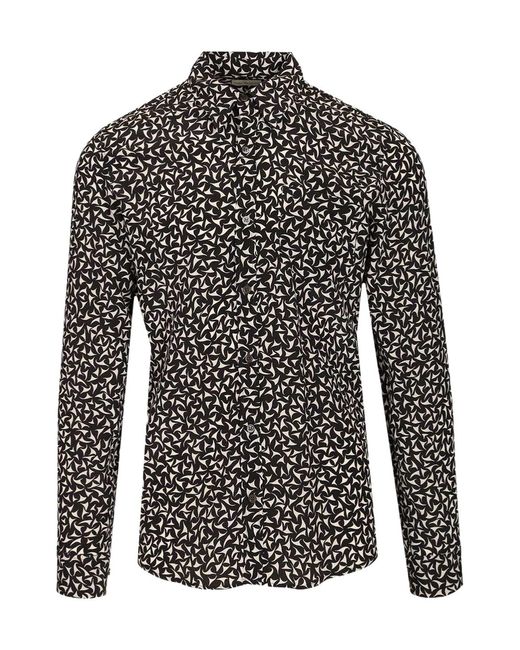 Dries Van Noten Black Patterned Long-Sleeved Shirt for men