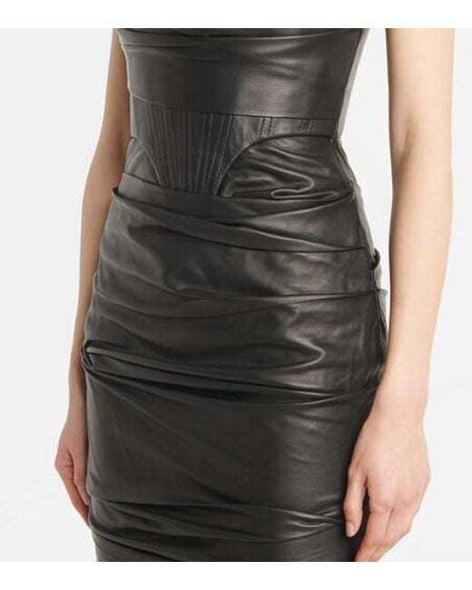 Alex Perry Black Ruched Leather Midi Dress