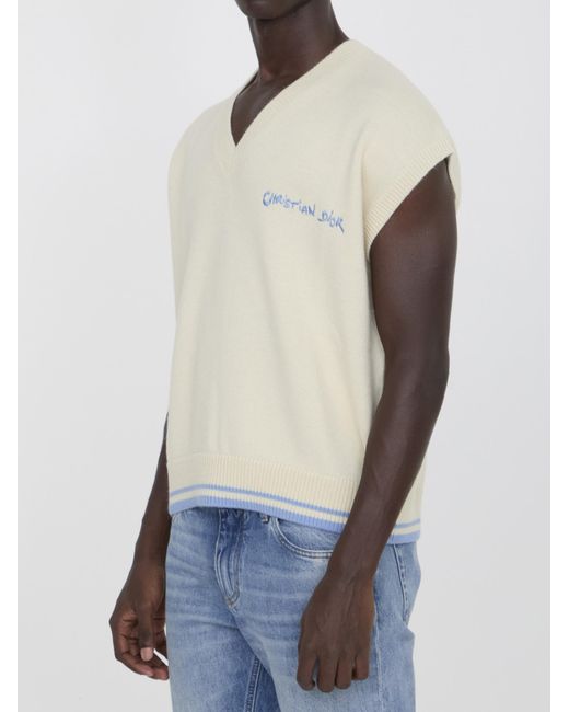 Dior White Homme Logo Embroidered V-Neck Vest for men
