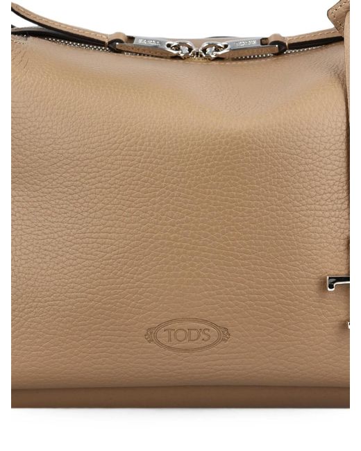 Tod's Brown T Timeless Pebbled Leather Tote Bag