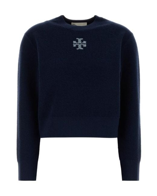 Tory Burch Blue Logo Crew Knitted Sweater