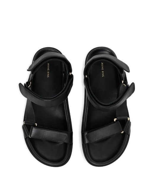 Anine Bing Black Touch-Strap Sandals