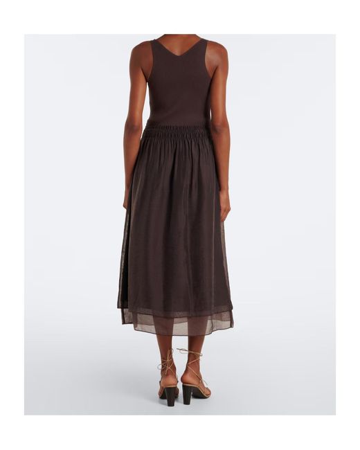 Vince Brown Pleated Rib-Knit Midi Dress