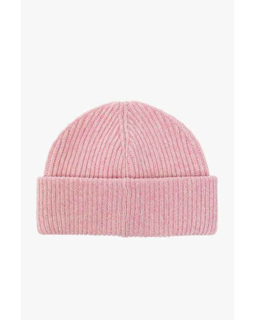 Ganni Pink Fitted Rib Knit Beanie