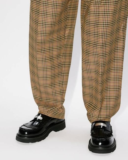 KENZO Natural Logo Patch Checked Pleated Tailored Trousers for men