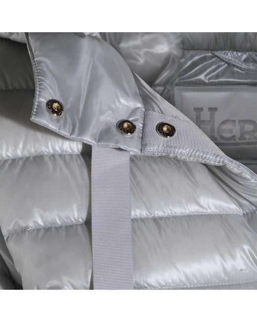 Herno Gray Quilted Hooded Drawstring Puffer Jacket