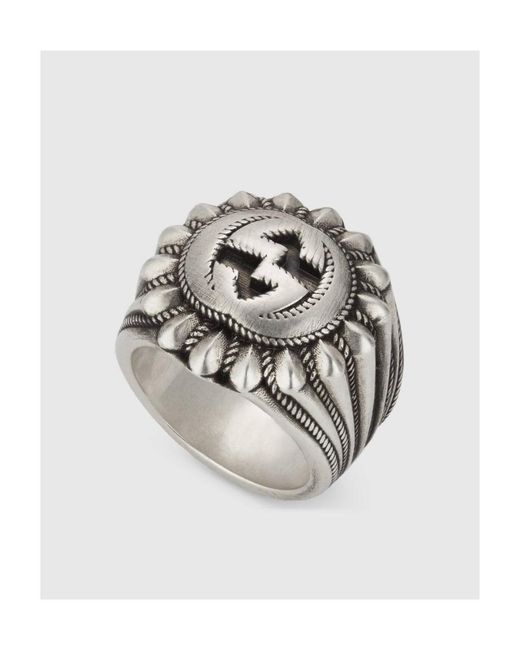 Gucci Gray Interlocking G Engraved Ring