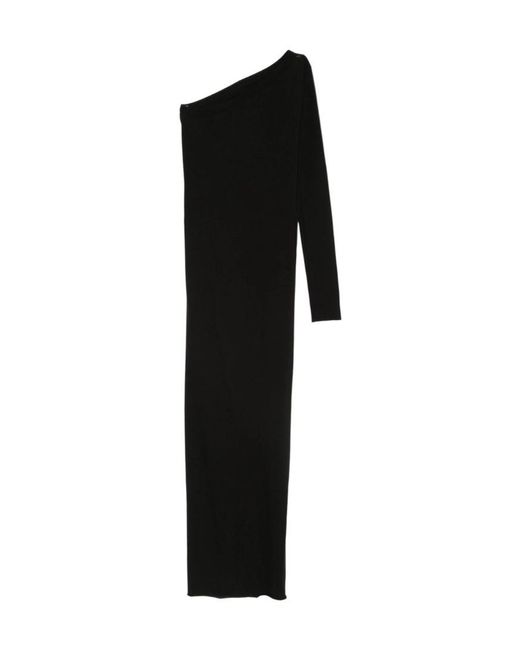 Rick Owens Black One-Shoulder Maxi Dress