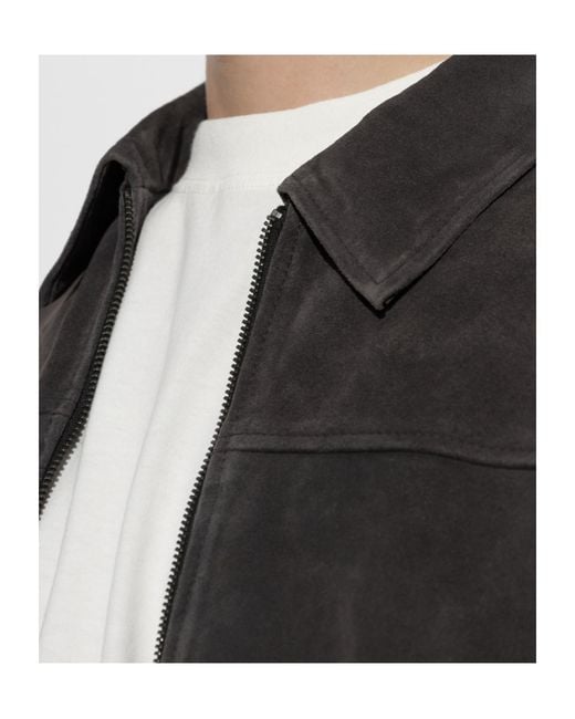 AllSaints Black Collared Long-Sleeved Leather Jacket for men