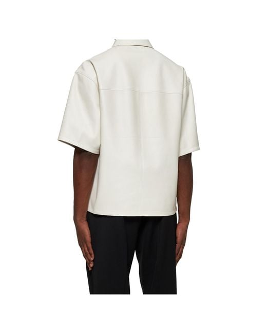 Prada White Short-Sleeved Zipped Leather Shirt for men