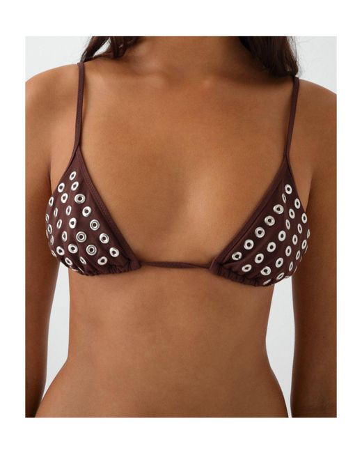 GIMAGUAS Brown Eyelet-Embellished Triangle Bikini Top