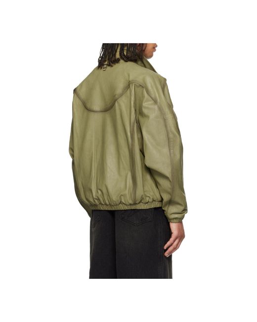 Wooyoungmi Green High-Neck Zip-Up Leather Jacket for men