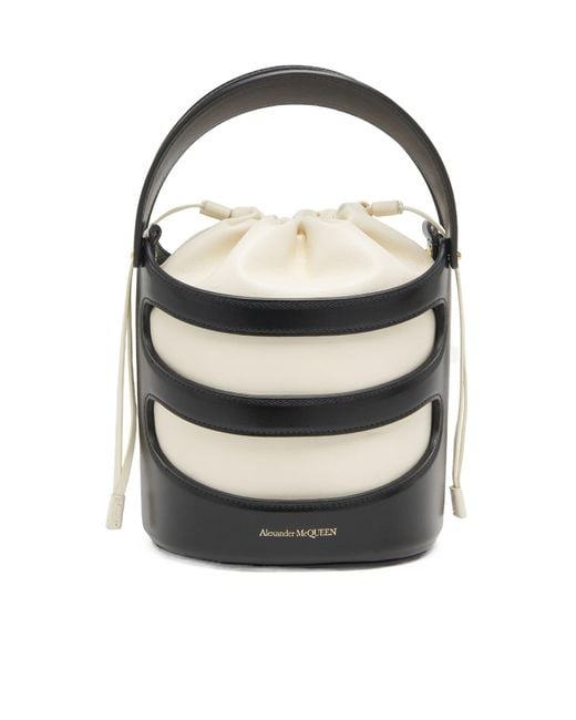 McQueen White Logo Printed Drawstring Bucket Bag