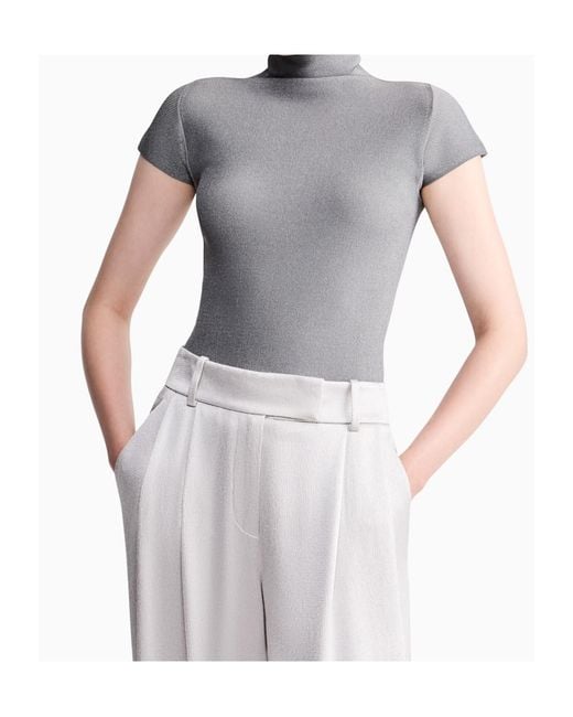 Giorgio Armani Gray Sweater Slim Fit Cup Sleeve Turtleneck English Ribbed Viscose