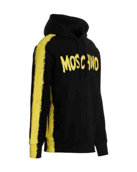 Moschino Black Graffiti Logo Printed Drawtring Hoodie for men