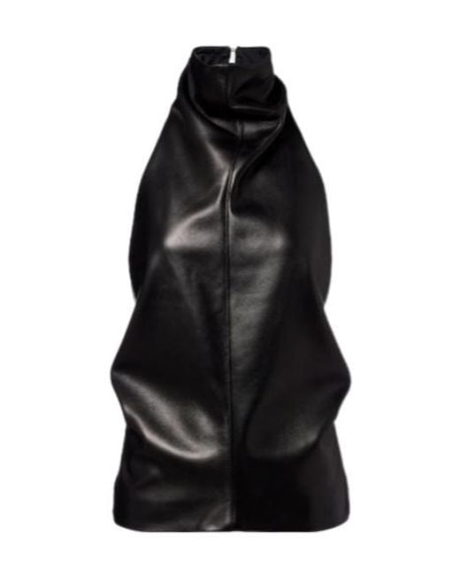 Khaite Black Rone Halterneck Leather Top