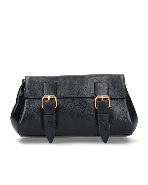 Dries Van Noten Black Double Buckled Foldover Top Shoulder Bag