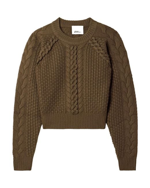 Isabel Marant Green Obrero Cropped Cable-Knit Merino Wool Sweater