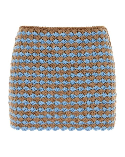 Prada Blue Two-Toned Crochet Mini Skirt