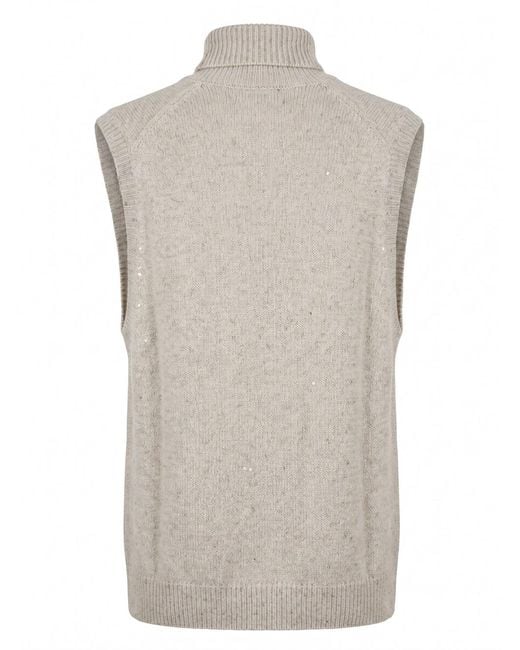 Brunello Cucinelli Gray High-Neck Sleeveless Knitwear